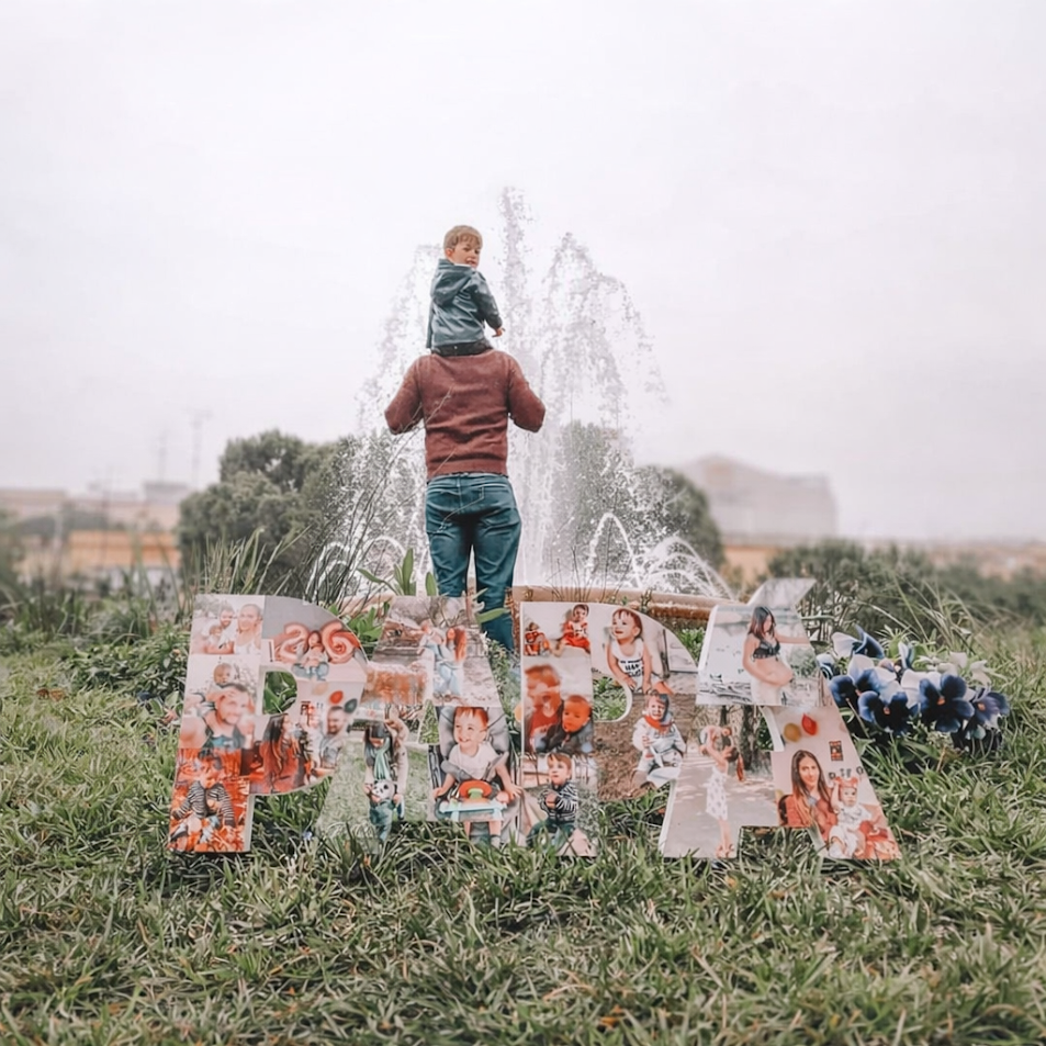 Letrero PAPÁ con fotos, letras unidas en mayúsculas - Picletters