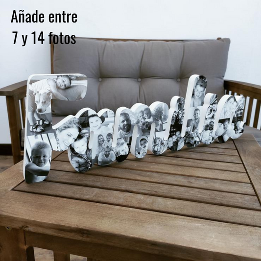 Letrero Familia con fotos sobre estantería - Picletters