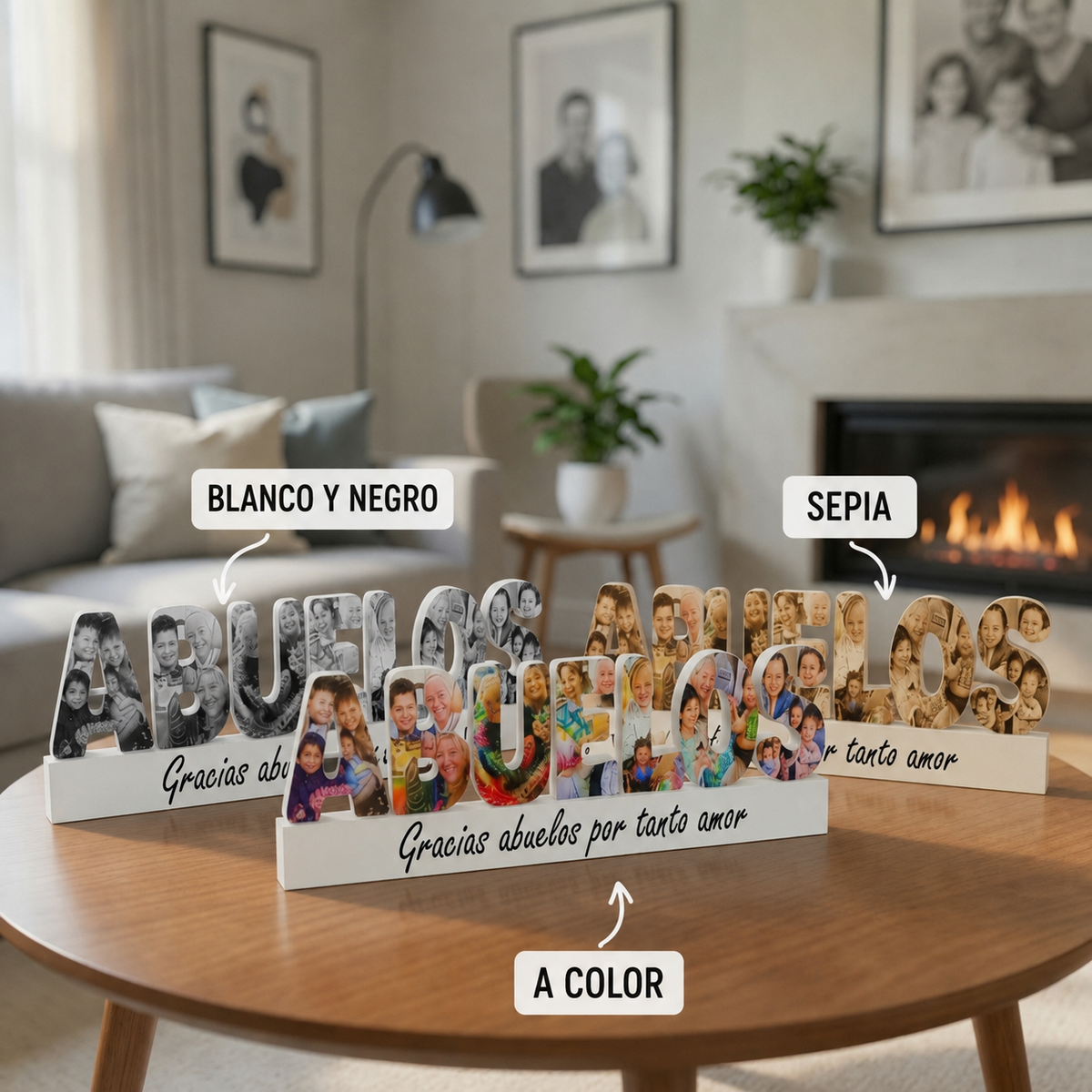 Letrero ABUELOS con fotos de los nietos - Picletters