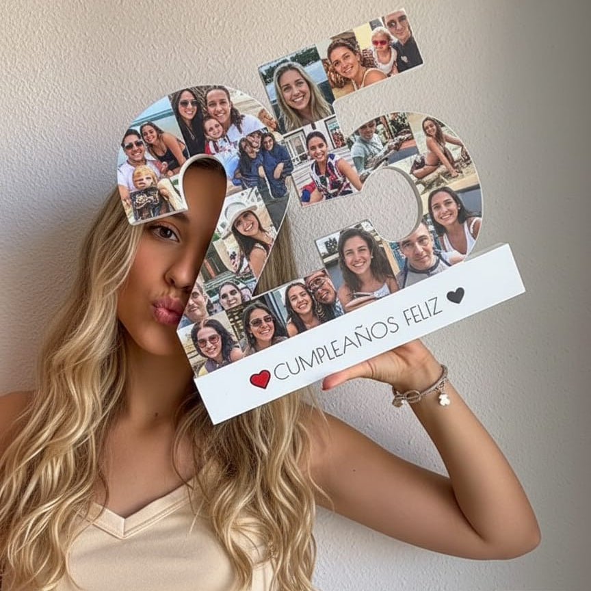 Número 25 con fotografías diseño personalizado - Picletters