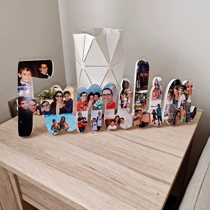 Letrero Familia con fotos, letras unidas - Picletters