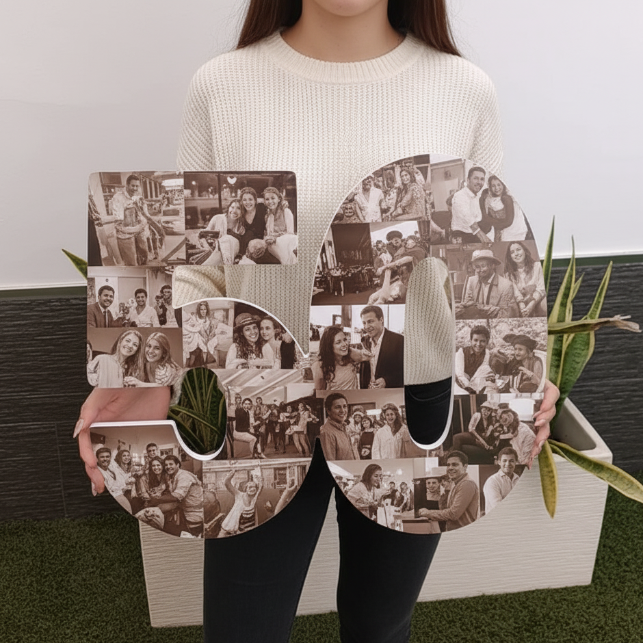 Número 50 con fotografías cifras unidas en sepia - Picletters