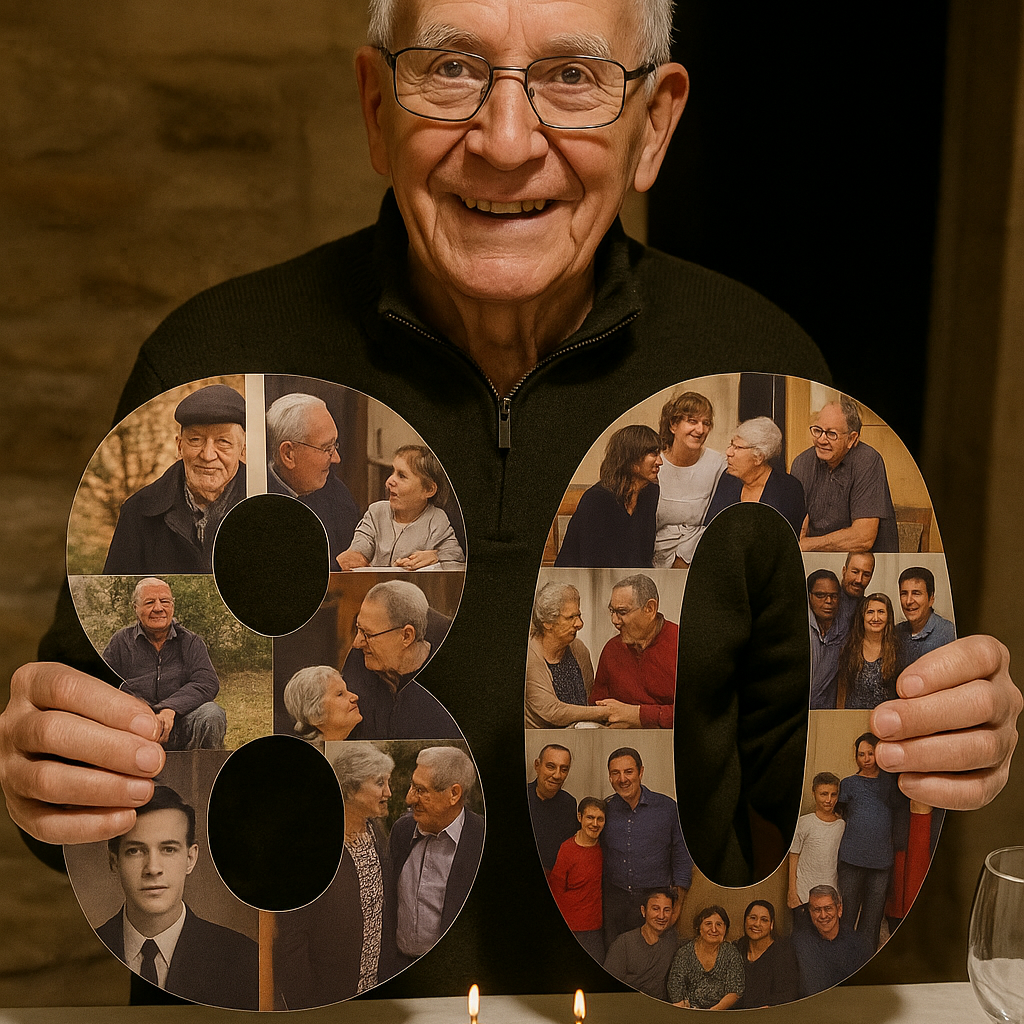 Número 80 con fotografías cumpleaños - Picletters
