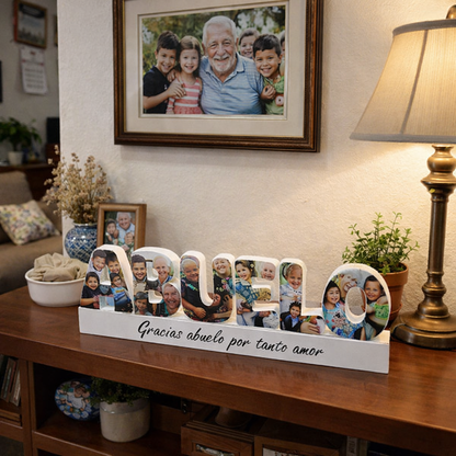 Detalle del letrero ABUELO con fotos de sus nietos - Picletters