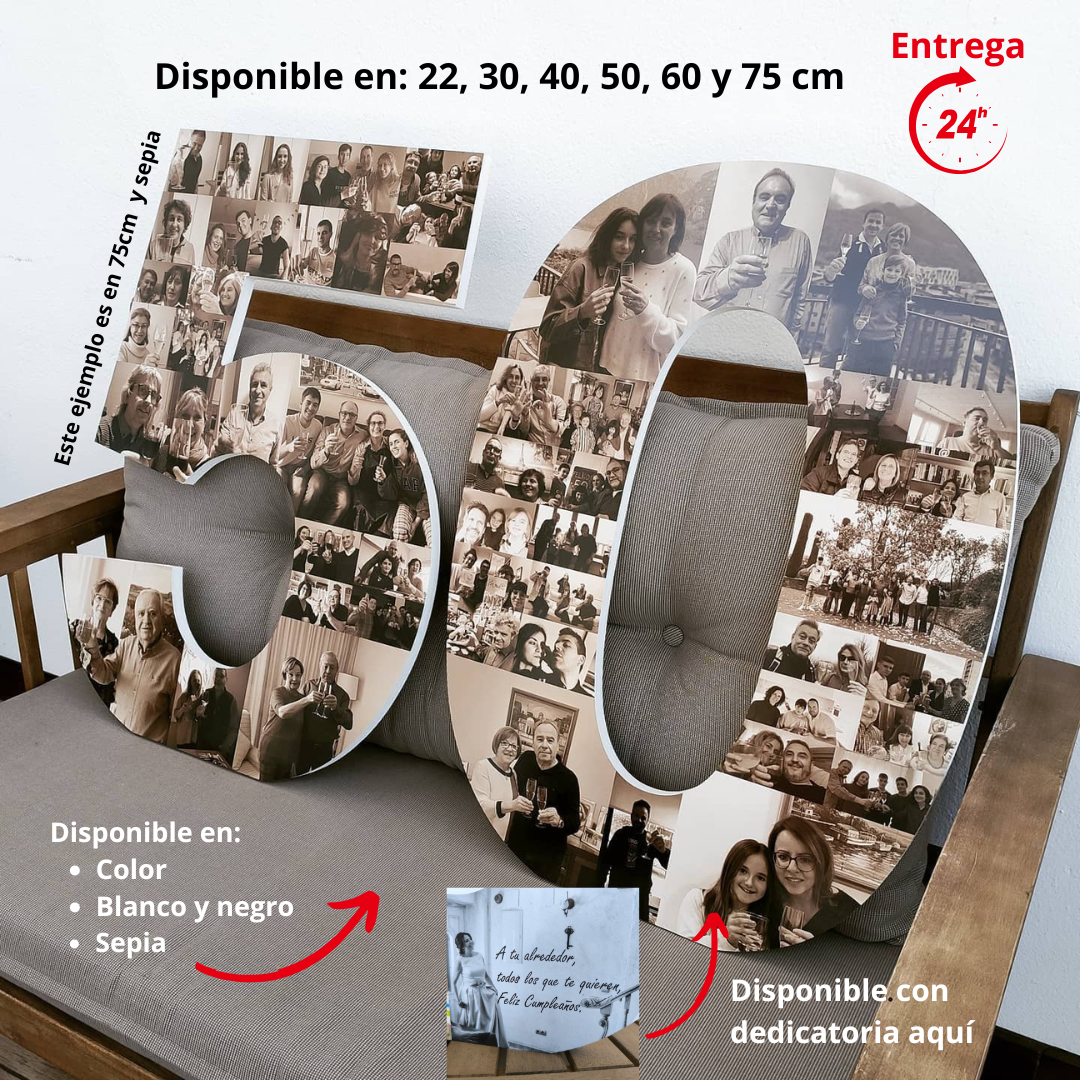 Número 50 decorativo con fotografías para cumpleaños - Picletters