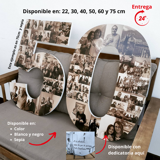 Número 50 decorativo con fotografías para cumpleaños - Picletters