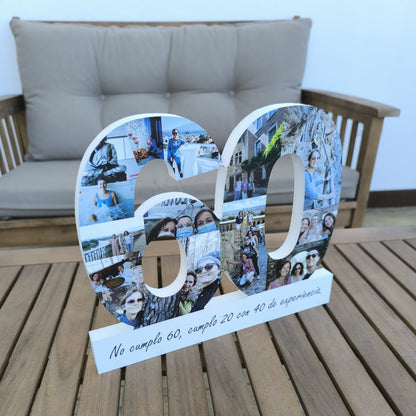Número 60 con fotografías para cumpleaños - Picletters
