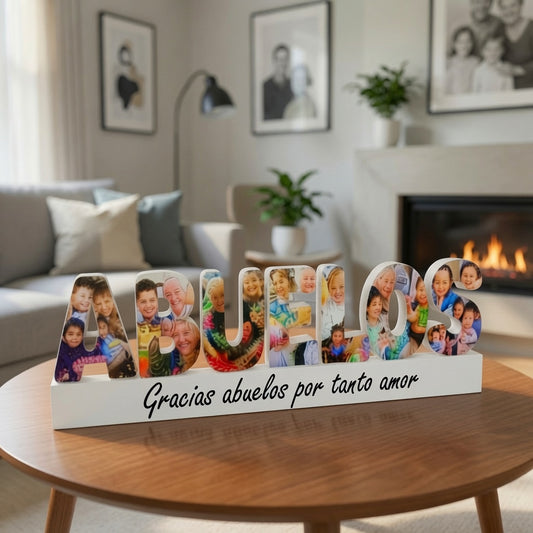 Letrero ABUELOS con fotos y base con dedicatoria - Picletters
