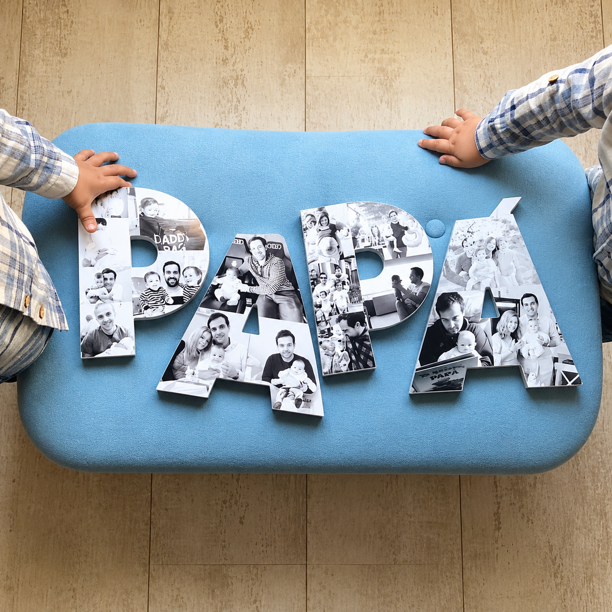 Letrero PAPÁ con fotos, letras sueltas en mayúsculas en 3D - Picletters