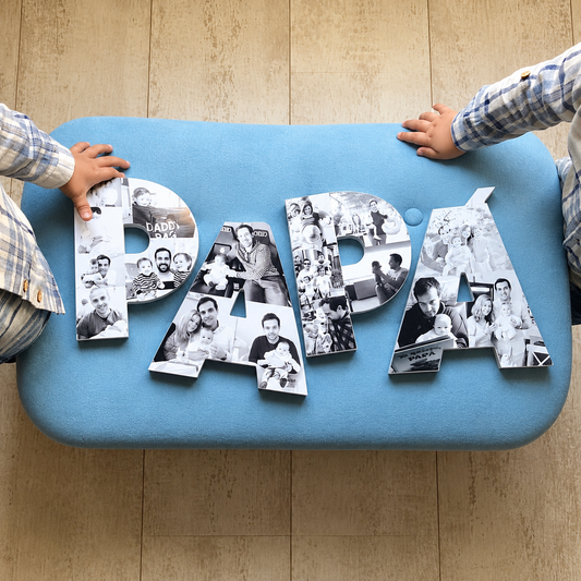 Letrero PAPÁ con fotos, letras sueltas en mayúsculas en 3D - Picletters