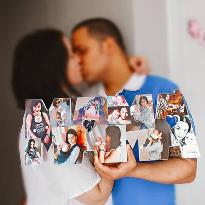 Letrero MAMÁ con fotos, letras unidas en mayúsculas - Picletters
