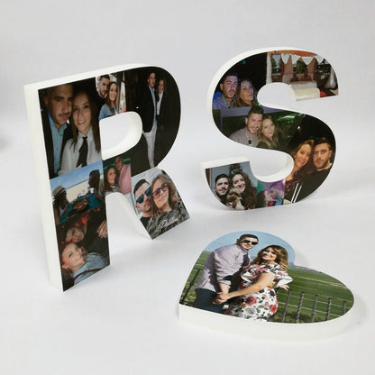 Iniciales de pareja con corazón de fotos - Picletters