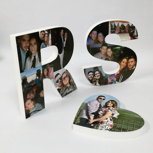 Iniciales de pareja con corazón de fotos - Picletters