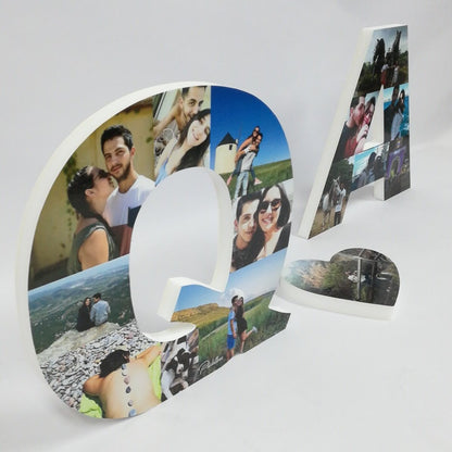 Iniciales con corazón de fotos como regalo de boda - Picletters