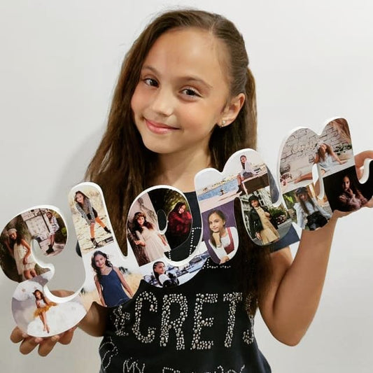 Nombre unido con fotografías letras 3D - Picletters
