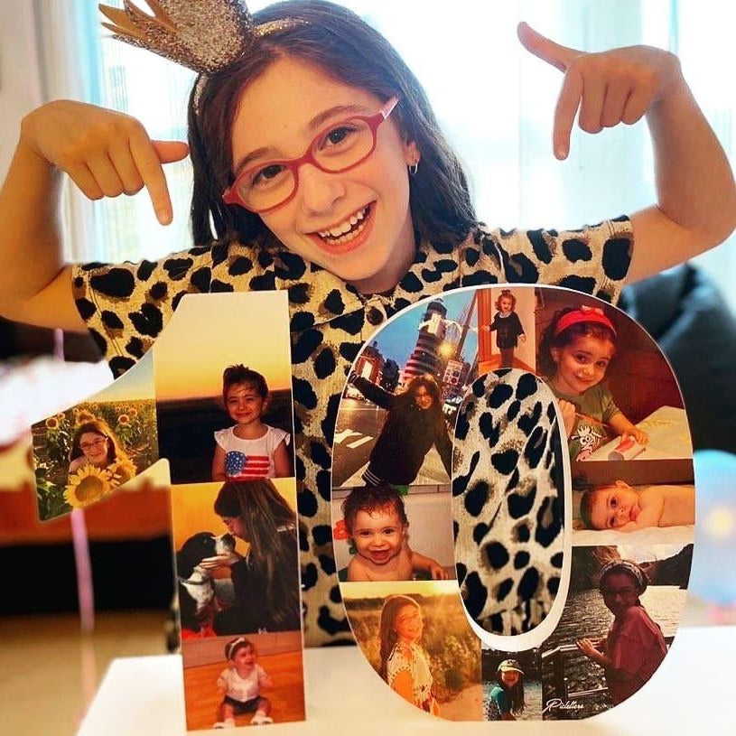 Número con dedicatoria y fotografías para cumpleaños - Picletters
