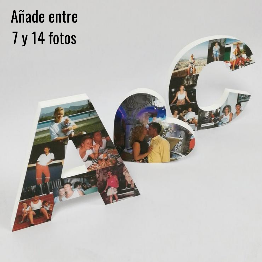 Dos iniciales con fotos y corazón decorado con foto - Picletters