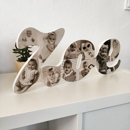 Nombre con letras unidas decorado con fotos - Picletters